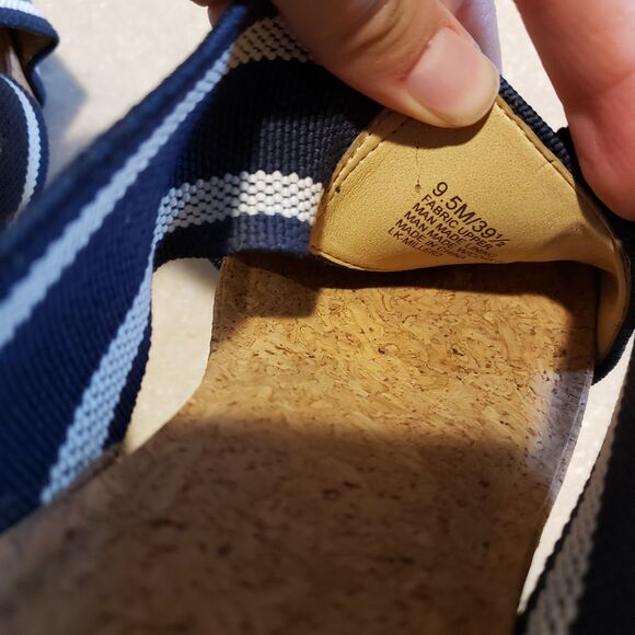 Lucky Brand Miller 2 Cork Platform Wedge Sandals Navy Blue/White Size 9.5 - Picture 7 of 9